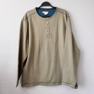 Carbon2Cobalt XXL Henley Shirt Olive Green Long Sleeve Cotton Contrast Stitching